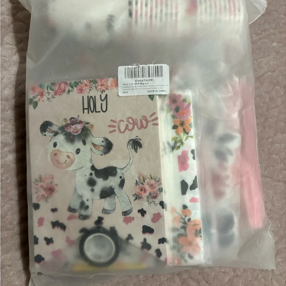 Cow Themed 1st Birthday Party Supplies Set - Pink and Black